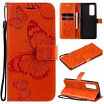 For OPPO Reno5 Pro+ 5G / Find X3 Neo Pressed Printing Butterfly Pattern Horizontal Flip PU Leather Case with Holder & Card Slots & Wallet & Lanyard(Orange)