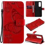 For OPPO Reno5 Pro+ 5G / Find X3 Neo Pressed Printing Butterfly Pattern Horizontal Flip PU Leather Case with Holder & Card Slots & Wallet & Lanyard(Red)