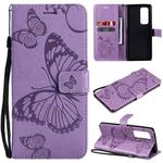 For OPPO Reno5 Pro+ 5G / Find X3 Neo Pressed Printing Butterfly Pattern Horizontal Flip PU Leather Case with Holder & Card Slots & Wallet & Lanyard(Purple)