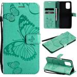For Xiaomi Redmi Note 10 4G Pressed Printing Butterfly Pattern Horizontal Flip PU Leather Case with Holder & Card Slots & Wallet & Lanyard(Green)
