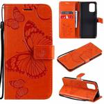 For Xiaomi Redmi Note 10 4G Pressed Printing Butterfly Pattern Horizontal Flip PU Leather Case with Holder & Card Slots & Wallet & Lanyard(Orange)