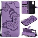 For Xiaomi Redmi Note 10 4G Pressed Printing Butterfly Pattern Horizontal Flip PU Leather Case with Holder & Card Slots & Wallet & Lanyard(Purple)