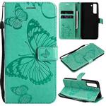 For Samsung Galaxy S21 FE Pressed Printing Butterfly Pattern Horizontal Flip PU Leather Case with Holder & Card Slots & Wallet & Lanyard(Green)