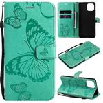 For Xiaomi Mi 11 Lite Pressed Printing Butterfly Pattern Horizontal Flip PU Leather Case with Holder & Card Slots & Wallet & Lanyard(Green)