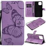 For Xiaomi Mi 11 Lite Pressed Printing Butterfly Pattern Horizontal Flip PU Leather Case with Holder & Card Slots & Wallet & Lanyard(Purple)