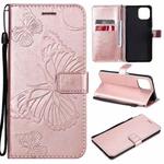 For Xiaomi Mi 11 Lite Pressed Printing Butterfly Pattern Horizontal Flip PU Leather Case with Holder & Card Slots & Wallet & Lanyard(Rose Gold)