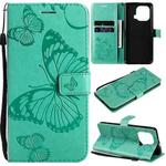 For Xiaomi Mi 11 Pro Pressed Printing Butterfly Pattern Horizontal Flip PU Leather Case with Holder & Card Slots & Wallet & Lanyard(Green)