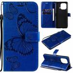 For Xiaomi Mi 11 Pro Pressed Printing Butterfly Pattern Horizontal Flip PU Leather Case with Holder & Card Slots & Wallet & Lanyard(Blue)