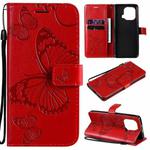 For Xiaomi Mi 11 Pro Pressed Printing Butterfly Pattern Horizontal Flip PU Leather Case with Holder & Card Slots & Wallet & Lanyard(Red)