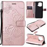 For Xiaomi Mi 11 Pro Pressed Printing Butterfly Pattern Horizontal Flip PU Leather Case with Holder & Card Slots & Wallet & Lanyard(Rose Gold)