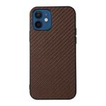 For iPhone 12 Carbon Fiber Skin PU + PC + TPU Shockprof Protective Case(Brown)