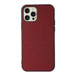 For iPhone 12 Pro Max Carbon Fiber Skin PU + PC + TPU Shockprof Protective Case(Red)