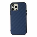For iPhone 12 Pro Max Carbon Fiber Skin PU + PC + TPU Shockprof Protective Case(Blue)