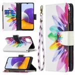 For Samsung Galaxy A22 5G Colored Drawing Pattern Zipper Horizontal Flip Leather Case with Holder & Card Slots & Wallet(Sun Flower)