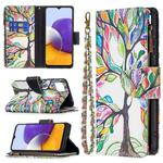 For Samsung Galaxy A22 5G Colored Drawing Pattern Zipper Horizontal Flip Leather Case with Holder & Card Slots & Wallet(Tree)