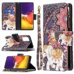 For Samsung Galaxy A82 5G Colored Drawing Pattern Zipper Horizontal Flip Leather Case with Holder & Card Slots & Wallet(Flower Elephants)
