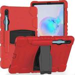 For Samsung Galaxy Tab S6 T860 3-Layer Protection  Screen Frame + PC + Silicone Shockproof Combination Case with Holder(Red+Black)