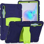 For Samsung Galaxy Tab S6 T860 3-Layer Protection  Screen Frame + PC + Silicone Shockproof Combination Case with Holder(NavyBlue+Lime)