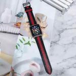Two-color Stitching Lychee Texture Leather Watch Band For Apple Watch Series 8&7 41mm / SE 2&6&SE&5&4 40mm / 3&2&1 38mm(Black Red)