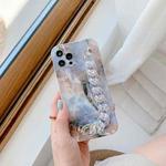 For iPhone 12 Pro Max Agate Marble Pattern Protective Case With Bracelet(Blue)