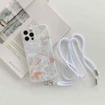 For iPhone 11 Agate Marble Pattern Protective Case With Lanyard (White)