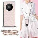 For Huawei Mate 40 Pro Elegant Rhombic Pattern Microfiber Leather +TPU Shockproof Case with Crossbody Strap Chain(Pink)