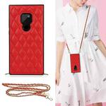For Huawei Mate 20 Elegant Rhombic Pattern Microfiber Leather +TPU Shockproof Case with Crossbody Strap Chain(Red)