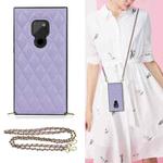 For Huawei Mate 20 Elegant Rhombic Pattern Microfiber Leather +TPU Shockproof Case with Crossbody Strap Chain(Purple)