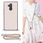 For Huawei Mate 20 Lite Elegant Rhombic Pattern Microfiber Leather +TPU Shockproof Case with Crossbody Strap Chain(Pink)