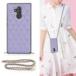 For Huawei Mate 20 Lite Elegant Rhombic Pattern Microfiber Leather +TPU Shockproof Case with Crossbody Strap Chain(Purple)