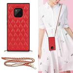For Huawei Mate 20 Pro Elegant Rhombic Pattern Microfiber Leather +TPU Shockproof Case with Crossbody Strap Chain(Red)
