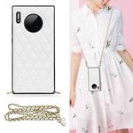 For Huawei Mate 30 Elegant Rhombic Pattern Microfiber Leather +TPU Shockproof Case with Crossbody Strap Chain(White)