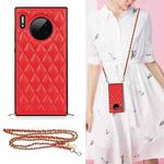 For Huawei Mate 30 Elegant Rhombic Pattern Microfiber Leather +TPU Shockproof Case with Crossbody Strap Chain(Red)