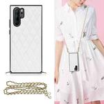 For Huawei P30 Pro Elegant Rhombic Pattern Microfiber Leather +TPU Shockproof Case with Crossbody Strap Chain(White)