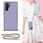 For Huawei P30 Pro Elegant Rhombic Pattern Microfiber Leather +TPU Shockproof Case with Crossbody Strap Chain(Purple)