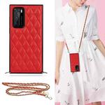 For Huawei P40 Elegant Rhombic Pattern Microfiber Leather +TPU Shockproof Case with Crossbody Strap Chain(Red)