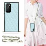 For Huawei P40 Elegant Rhombic Pattern Microfiber Leather +TPU Shockproof Case with Crossbody Strap Chain(Blue)