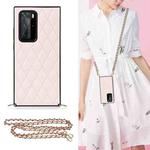 For Huawei P40 Pro Elegant Rhombic Pattern Microfiber Leather +TPU Shockproof Case with Crossbody Strap Chain(Pink)