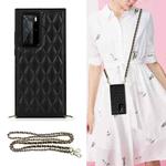 For Huawei P40 Pro Elegant Rhombic Pattern Microfiber Leather +TPU Shockproof Case with Crossbody Strap Chain(Black)