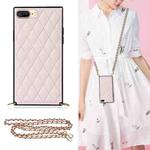 For iPhone SE 2022 / SE 2020 / 8 / 7 Elegant Rhombic Pattern Microfiber Leather +TPU Shockproof Case with Crossbody Strap Chain(Pink)
