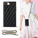 For iPhone SE 2022 / SE 2020 / 8 / 7 Elegant Rhombic Pattern Microfiber Leather +TPU Shockproof Case with Crossbody Strap Chain(Black)