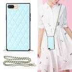 For iPhone SE 2022 / SE 2020 / 8 / 7 Elegant Rhombic Pattern Microfiber Leather +TPU Shockproof Case with Crossbody Strap Chain(Blue)