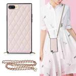 Elegant Rhombic Pattern Microfiber Leather +TPU Shockproof Case with Crossbody Strap Chain For iPhone 8 Plus / 7 Plus(Pink)
