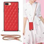 Elegant Rhombic Pattern Microfiber Leather +TPU Shockproof Case with Crossbody Strap Chain For iPhone 8 Plus / 7 Plus(Red)