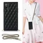 For iPhone X / XS Elegant Rhombic Pattern Microfiber Leather +TPU Shockproof Case with Crossbody Strap Chain(Black)