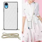 For iPhone XR Elegant Rhombic Pattern Microfiber Leather +TPU Shockproof Case with Crossbody Strap Chain(White)