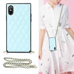 For iPhone XS Max Elegant Rhombic Pattern Microfiber Leather +TPU Shockproof Case with Crossbody Strap Chain(Blue)
