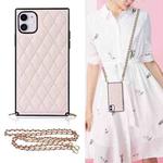 For iPhone 11 Elegant Rhombic Pattern Microfiber Leather +TPU Shockproof Case with Crossbody Strap Chain (Pink)