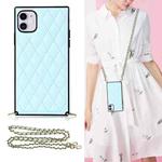 For iPhone 11 Elegant Rhombic Pattern Microfiber Leather +TPU Shockproof Case with Crossbody Strap Chain (Blue)