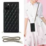 For iPhone 11 Pro Elegant Rhombic Pattern Microfiber Leather +TPU Shockproof Case with Crossbody Strap Chain (Black)
